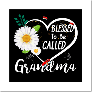 Blessed To Be Called Grandma Tee Proud Grandma Shirt Womens Funny Letters Printed Grandmother Posters and Art